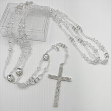 LAZO PLATEADO - CRISTAL CON PIEDRA ELEGANTE EN CRUCERO - SIN IMAGEN RELIGIOSA