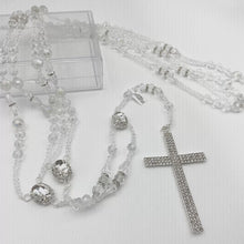 LAZO PLATEADO - CRISTAL CON PIEDRA ELEGANTE EN CRUCERO - SIN IMAGEN RELIGIOSA