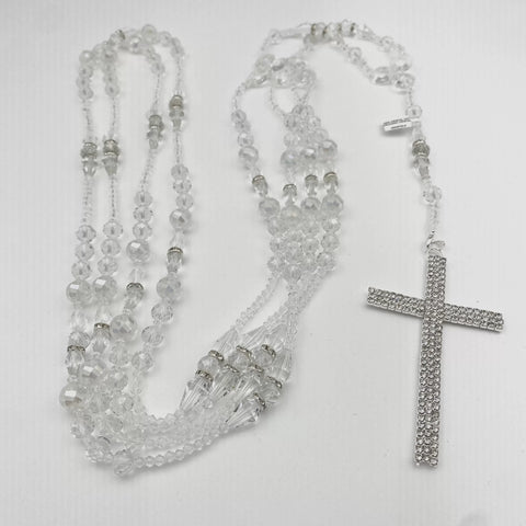 LAZO PLATEADO - CRISTAL ROCA CON SEPARADOR - SIN IMAGEN RELIGIOSA