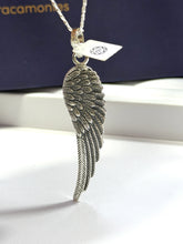 DIJE DE ALA DE ANGEL PAVONADO - 6 CM  - PLATA .925