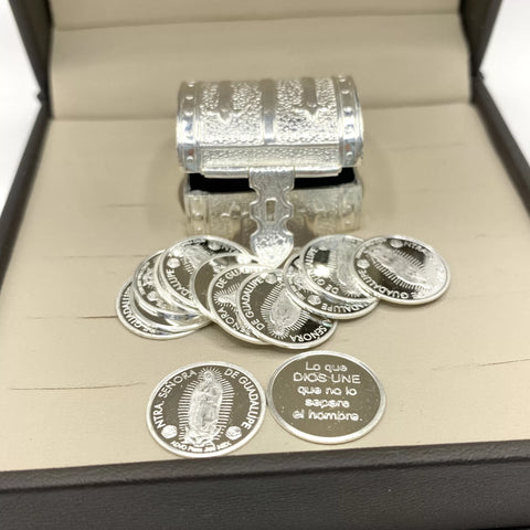 ESTUCHE 2 - ARRAS CH + COFRE + CAJA - PLATA .925 - VIRGEN GPE CUERPO COMPLETO