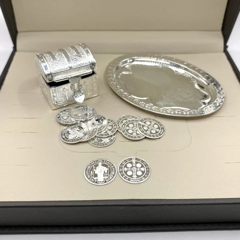 ESTUCHE 3 - ARRAS CH + COFRE + CHAROLA + CAJA - PLATA .925 - SAN BENITO