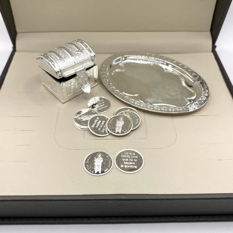 ESTUCHE 3 - ARRAS CH + COFRE + CHAROLA + CAJA - PLATA .925 - SAN JUDAS TADEO