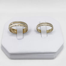 ARGOLLAS BI COLOR - TRES LINEAS BLANCO FONDO RAYADO AMARILLO - ORO 10K