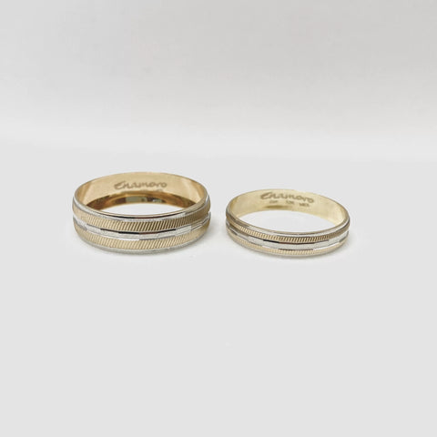 ARGOLLAS BI COLOR - TRES LINEAS BLANCO FONDO RAYADO AMARILLO - ORO 10K