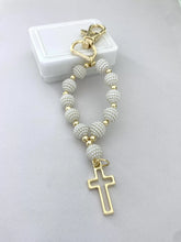 LLAVERO - MISTERIO DE PERLA BORREGO CON CRUZ SILUETA