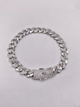 PULSO MÓNACO CH - BARBADO CUBANO - MITAD PIEDRA ZIRCONIA - 20 cm x 8 mm - PLATA .925