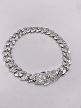 PULSO MÓNACO CH - BARBADO CUBANO - MITAD PIEDRA ZIRCONIA - 20 cm x 8 mm - PLATA .925