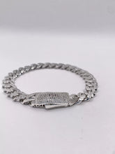 PULSO MÓNACO CH - BARBADO CUBANO - MITAD PIEDRA ZIRCONIA - 20 cm x 8 mm - PLATA .925