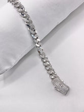 PULSO MÓNACO CH - BARBADO CUBANO - MITAD PIEDRA ZIRCONIA - 20 cm x 8 mm - PLATA .925