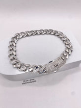 PULSO MÓNACO CH - BARBADO CUBANO - MITAD PIEDRA ZIRCONIA - 20 cm x 8 mm - PLATA .925