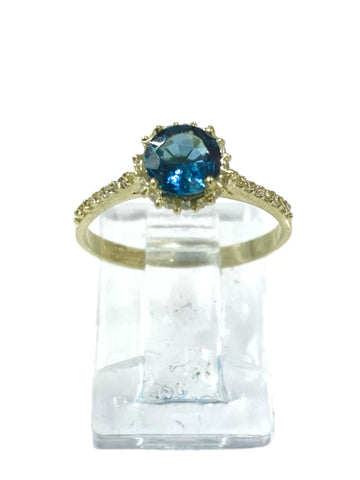 ANILLO AZUL MAR ZIRCONIA REDONDA - ORO 10K