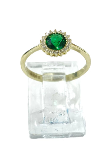 ANILLO VERDE ZIRCONIA REDONDA CORONA - ORO 10K