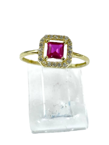 ANILLO ZIRCONIA CUADRO GUINDA CONTORNO MICRO - ORO 10K