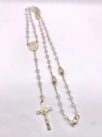 ROSARIO CRISTAL BLANCO - DORADO