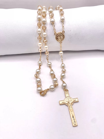 ROSARIO PERLA CON CRISTAL - DORADO