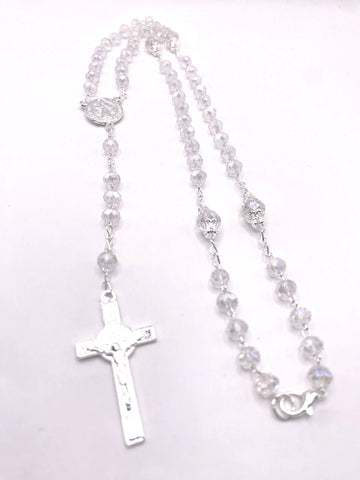 ROSARIO CRISTAL BLANCO - PLATEADO