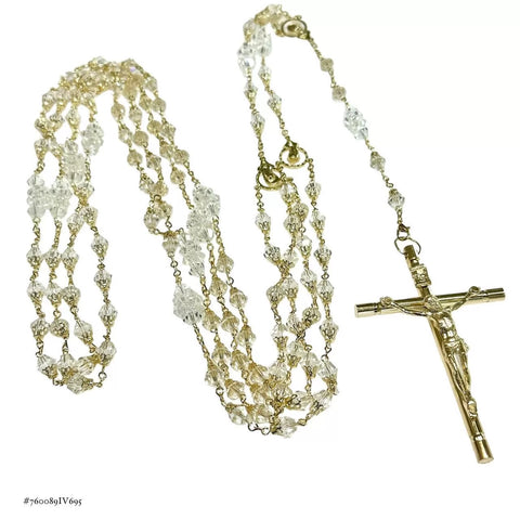 LAZO CRISTAL ROMBO CON CRISTO TUBULAR - DORADO