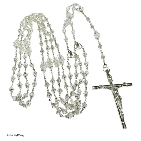 LAZO CRISTAL ROMBO CON CRISTO TUBULAR - PLATEADO