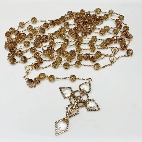 LAZO CRISTAL CON CASQUILLA CRUZ ROMBOS - DORADO