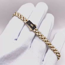 PULSO TIPO RLX CON BROCHE MONACX ZIRCONIA NEGRA - 21 cm x 7 mm - ORO 10K