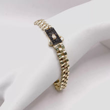 PULSO TIPO RLX CON BROCHE MONACX ZIRCONIA NEGRA - 21 cm x 7 mm - ORO 10K