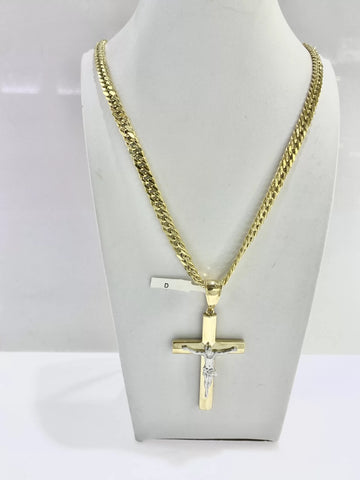 CADENA DOBLE ROMBO CON  CRISTO BI COLOR - ORO 10K