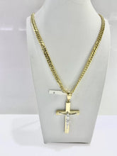 CADENA DOBLE ROMBO CON  CRISTO BI COLOR - ORO 10K