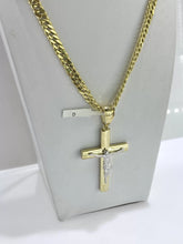 CADENA DOBLE ROMBO CON  CRISTO BI COLOR - ORO 10K