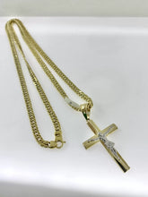 CADENA DOBLE ROMBO CON  CRISTO BI COLOR - ORO 10K