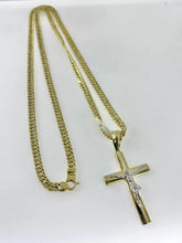 CADENA DOBLE ROMBO CON  CRISTO BI COLOR - ORO 10K