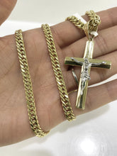 CADENA DOBLE ROMBO CON  CRISTO BI COLOR - ORO 10K