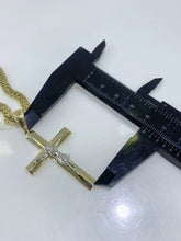 CADENA DOBLE ROMBO CON  CRISTO BI COLOR - ORO 10K