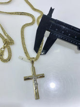 CADENA DOBLE ROMBO CON  CRISTO BI COLOR - ORO 10K