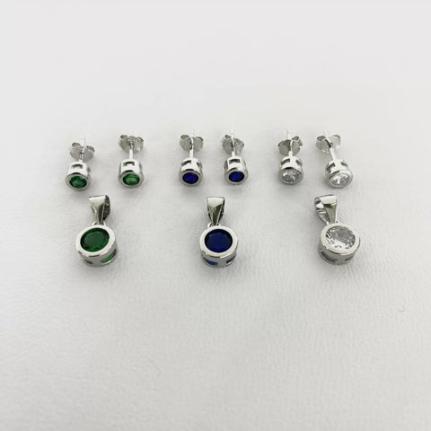 SET JUEGO ZIRCONIA BISEL TAMBOR - PLATA .925