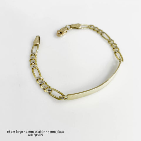 ESCLAVA JUVENIL ESTILO FIGARO CART DETALLES DIAMANTADO BLANCO - 16 cm x 4 mm - ORO 10K