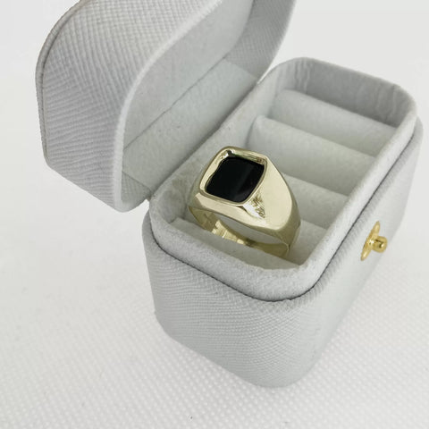 ANILLO CUADRO TIPO ÓNIX SINTETICA - ORO 10K