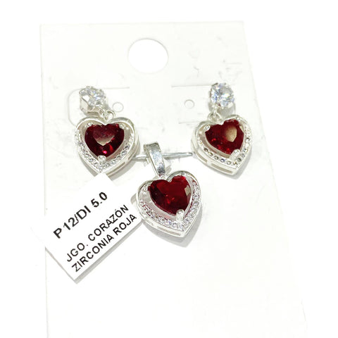 SET CORAZÓN ZIRCONIA GUINDA