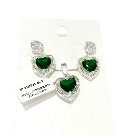 SET CORAZÓN ZIRCONIA VERDE