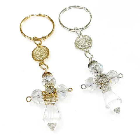 LLAVERO CRUZ CRISTAL CON MEDALLA SAN BENITO