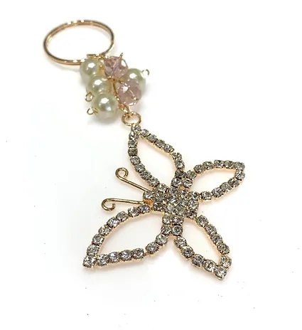 LLAVERO MARIPOSA PIEDRITAS DORADO - RECUERDOS PARA 15 AÑOS