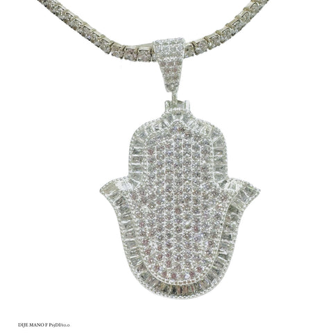 DIJE MANO DE FATIMA ZIRCONIA CONTORNO BAGUETES