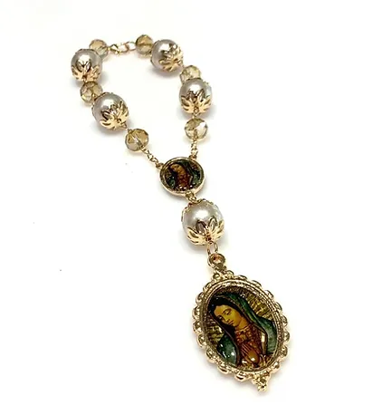 MISTERIO PERLA CON MEDALLON ENCAPSULADO VIRGEN GUADALUPE