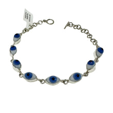PULSERA OJO FORMA NATURAL BLANCO-AZUL - PLATA .925