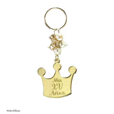 LLAVERO CORONA 15 AÑOS ACRILICO ESPEJO - RECUERDOS PARA 15 AÑOS - DORADO