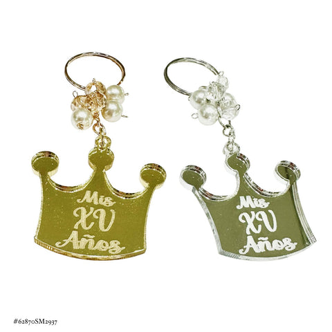 LLAVERO CORONA 15 AÑOS ACRILICO ESPEJO - RECUERDOS PARA 15 AÑOS