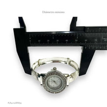 RELOJ TIPO ARO AJUSTABLE CARATULA BLANCA C/ PIEDRA PARA DAMA- PLATA .925