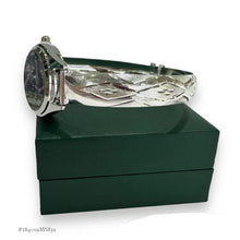 RELOJ TIPO ARO AJUSTABLE CARATULA NEGRA PARA DAMA- PLATA .925