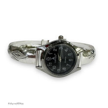 RELOJ TIPO ARO AJUSTABLE CARATULA NEGRA PARA DAMA- PLATA .925