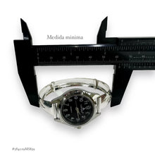 RELOJ TIPO ARO AJUSTABLE CARATULA NEGRA PARA DAMA- PLATA .925